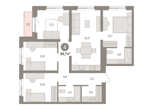 94.00 м² | 6 - 15 эт.