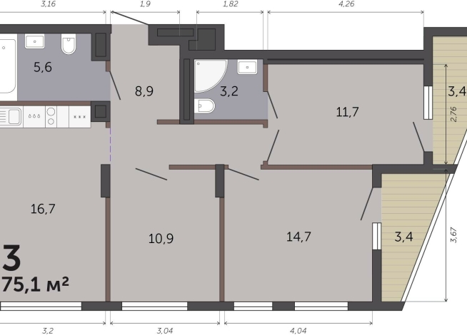 75.10 м² | 9 - 19 эт.