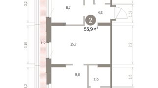 55.00 м² | 8 - 9 эт.