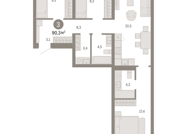 90.00 м² | 3 - 7 эт.