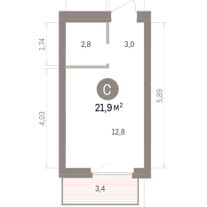 21.00 м² | 7 - 9 эт. 00