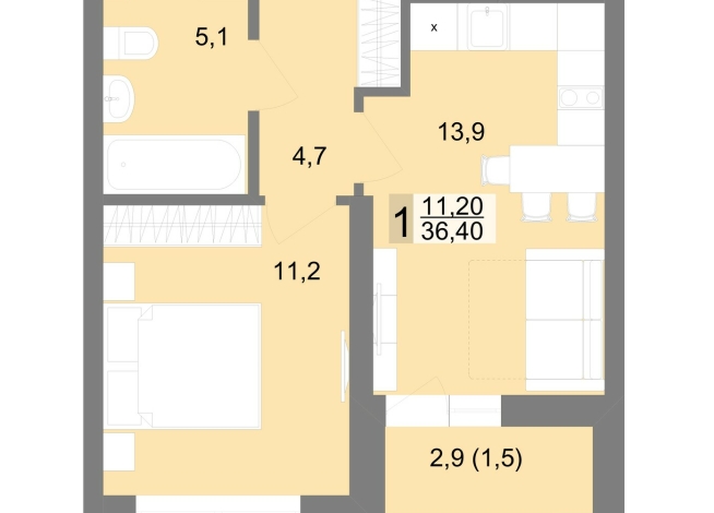 36.40 м² | 3 - 25 эт.