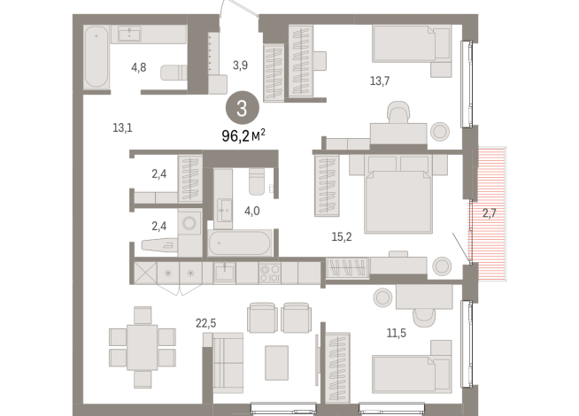 96.00 м² | 4 - 25 эт.