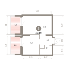 40.00 м² | 4 - 9 эт. 00