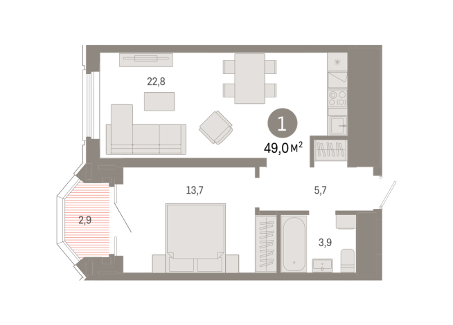 49.00 м² | 19 - 24 эт.