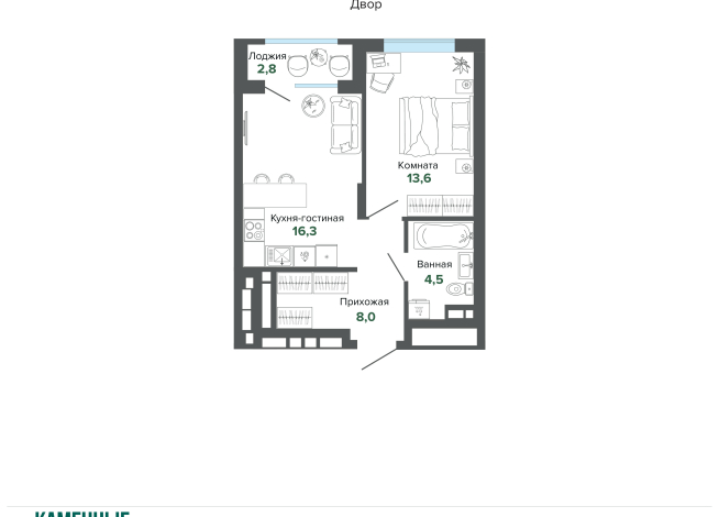 45.16 м² | 7 - 25 эт.