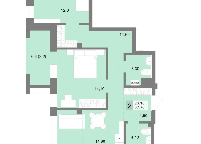 67.70 м² | 5 - 30 эт.