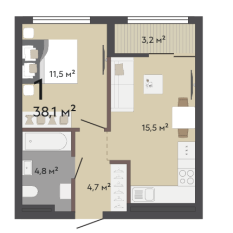 38.10 м² | 11 - 17 эт. 00