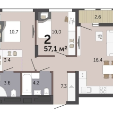 57.10 м² | 3 - 19 эт. 00