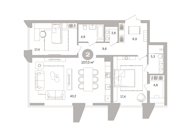 106.00 м² | 13 - 21 эт.