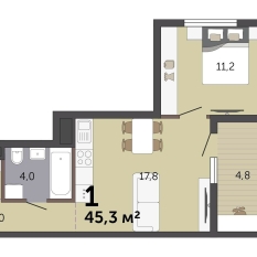 45.30 м² | 4 - 19 эт. 00