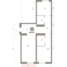 69.00 м² | 4 - 9 эт. 00