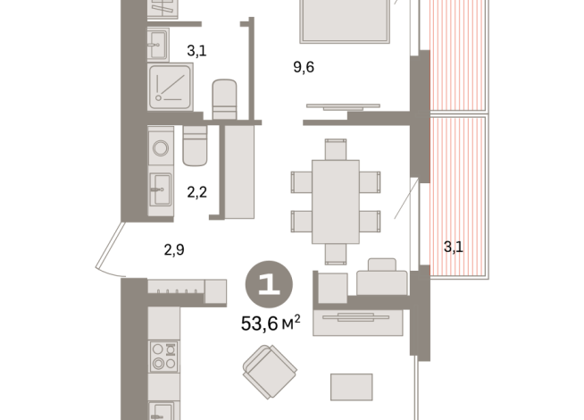 53.00 м² | 9 - 9 эт.