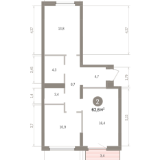 62.00 м² | 6 - 7 эт. 00