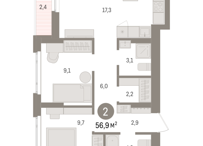 56.00 м² | 4 - 7 эт.