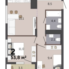 53.80 м² | 11 - 19 эт. 00