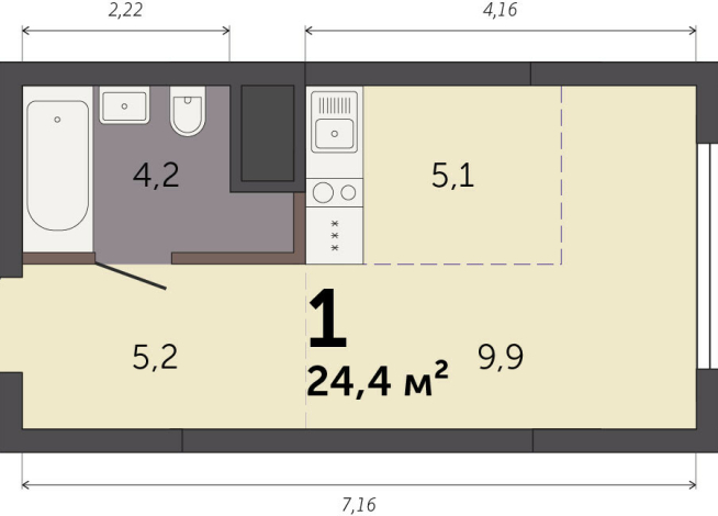 24.40 м² | 4 - 32 эт.