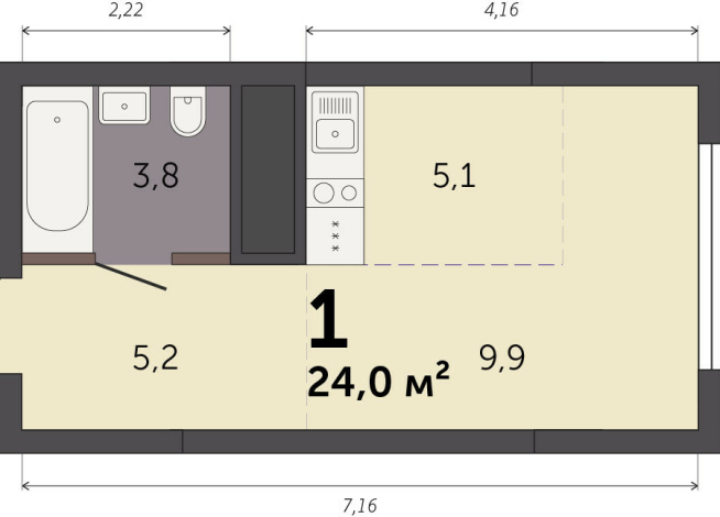 24.00 м² | 17 - 32 эт.