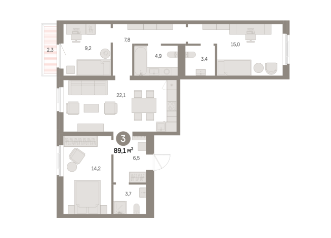 89.00 м² | 2 - 9 эт.