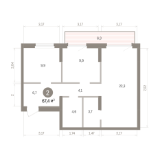 67.00 м² | 8 - 9 эт. 00