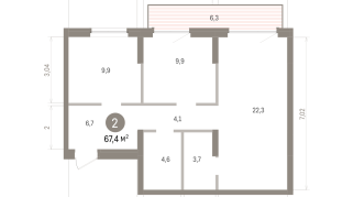 67.00 м² | 8 - 9 эт.