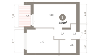 44.00 м² | 13 - 16 эт.