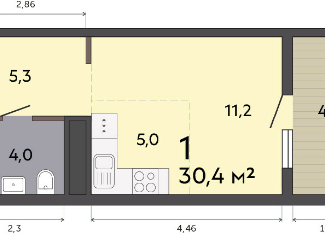 30.40 м² | 12 - 19 эт.