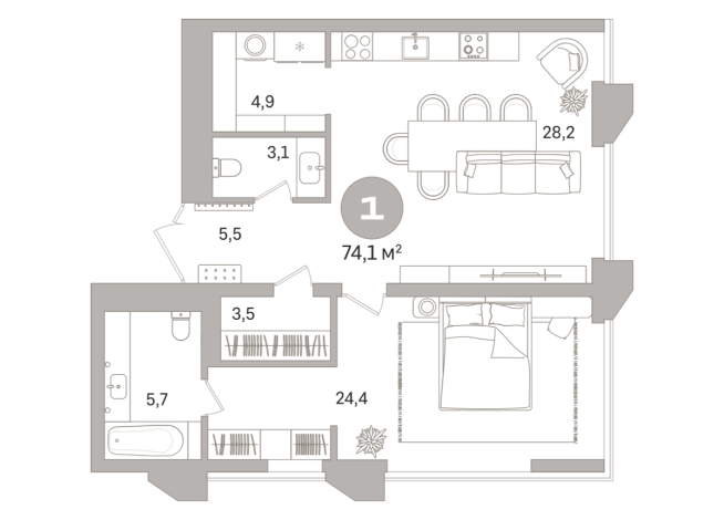 74.00 м² | 12 - 25 эт.