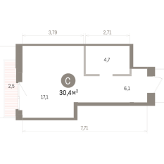 30.00 м² | 11 - 16 эт. 00