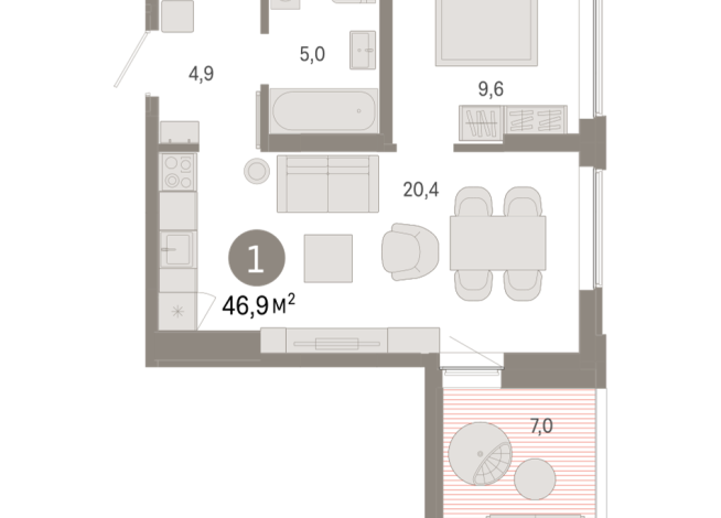 46.00 м² | 11 - 16 эт.