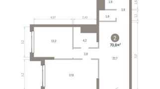 70.00 м² | 21 - 25 эт.