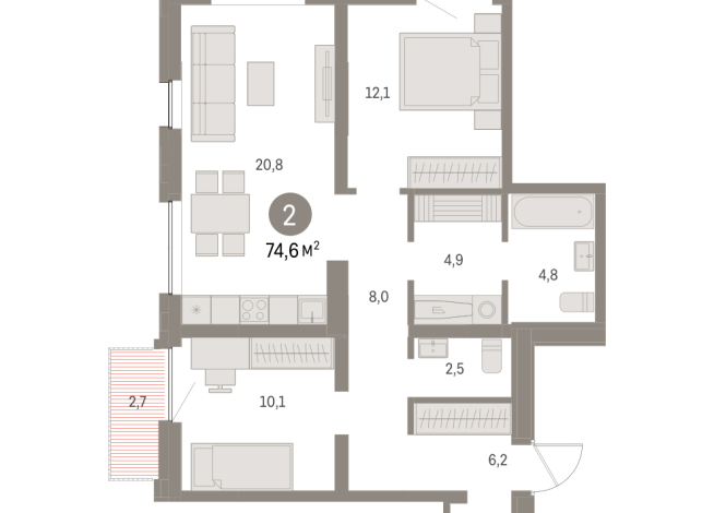 74.00 м² | 3 - 16 эт.