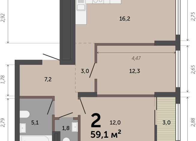 58.50 м² | 2 - 17 эт.