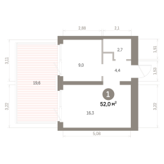 52.00 м² | 1 - 9 эт. 00