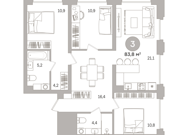 83.00 м² | 3 - 17 эт.