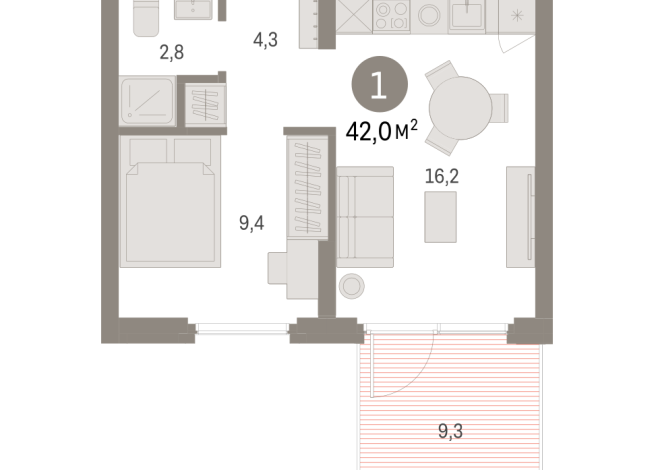 42.00 м² | 2 - 7 эт.