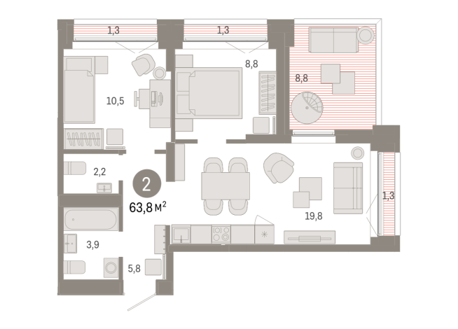 63.00 м² | 16 - 16 эт.