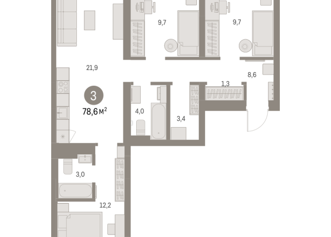 78.00 м² | 3 - 9 эт.