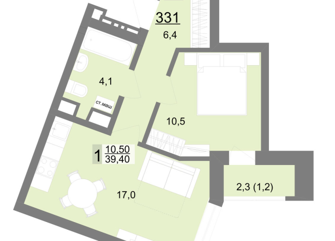 39.00 м² | 15 - 26 эт.