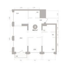 86.00 м² | 11 - 17 эт. 00