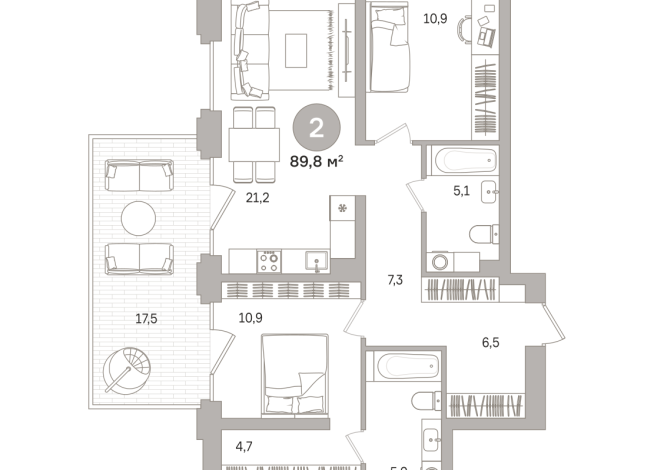 89.00 м² | 3 - 17 эт.