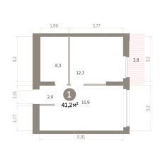 41.00 м² | 4 - 8 эт. 00