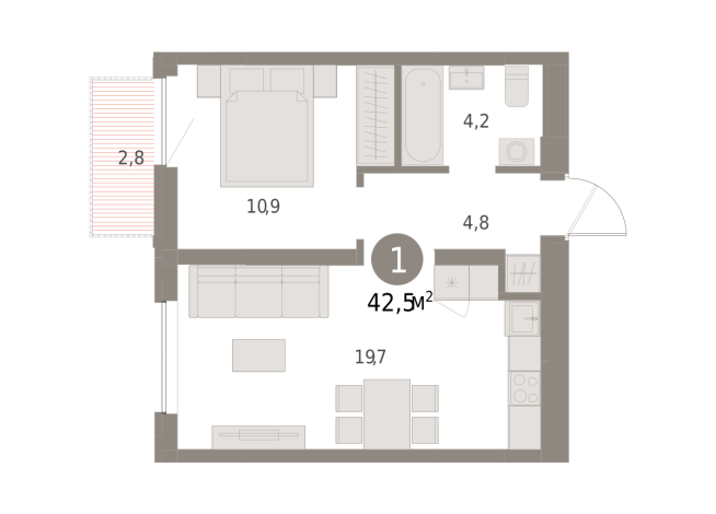 42.00 м² | 4 - 8 эт.