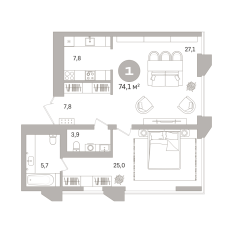 74.00 м² | 18 - 25 эт. 00