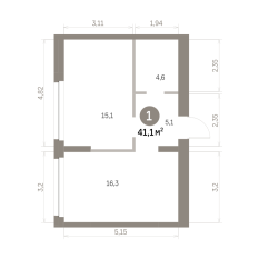 41.00 м² | 3 - 9 эт. 00