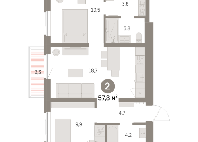 57.00 м² | 2 - 9 эт.