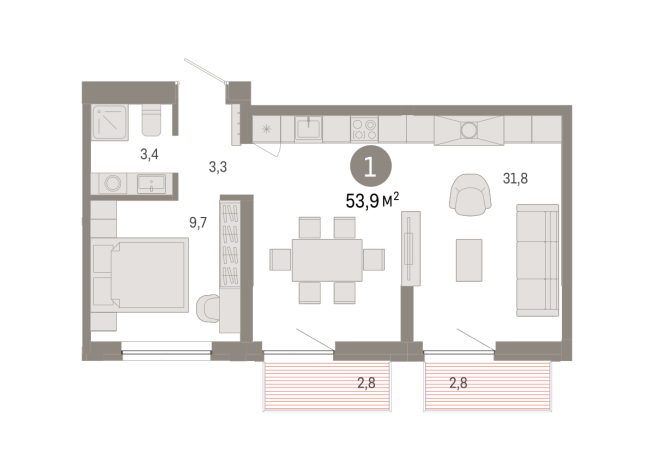 53.00 м² | 9 - 9 эт.