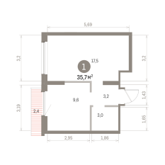 35.00 м² | 9 - 9 эт. 00