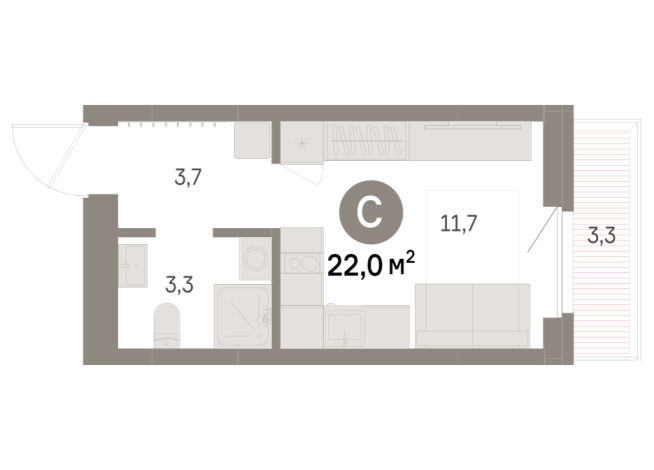 21.00 м² | 5 - 9 эт.