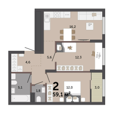 58.60 м² | 9 - 17 эт. 00